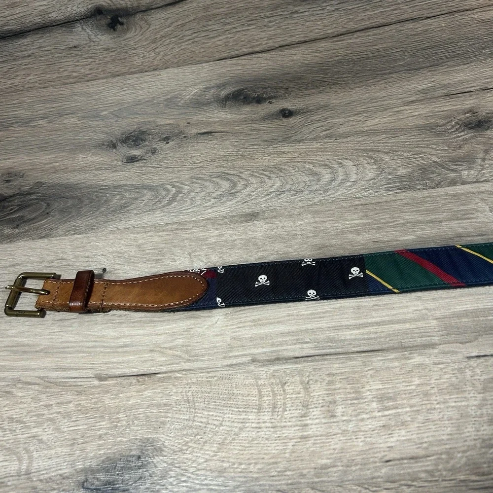 Polo Ralph Lauren Varsity Skull Needle Nos Brass Buckle Needle Nose Belt 42-44
